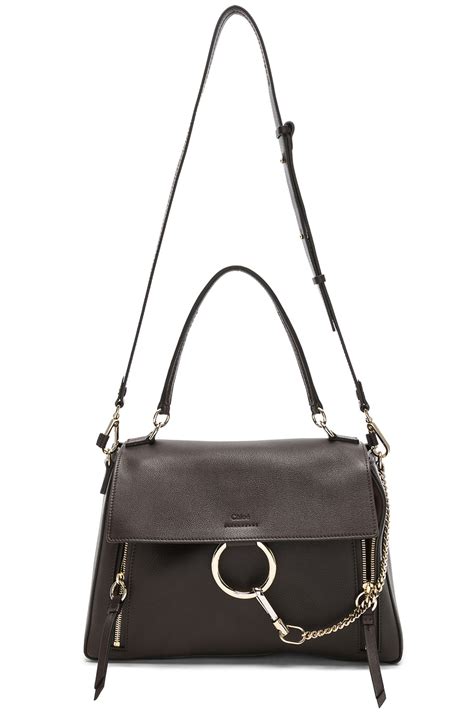 Chloe Medium Faye Calfskin & Suede Day Bag in Carbon Brown